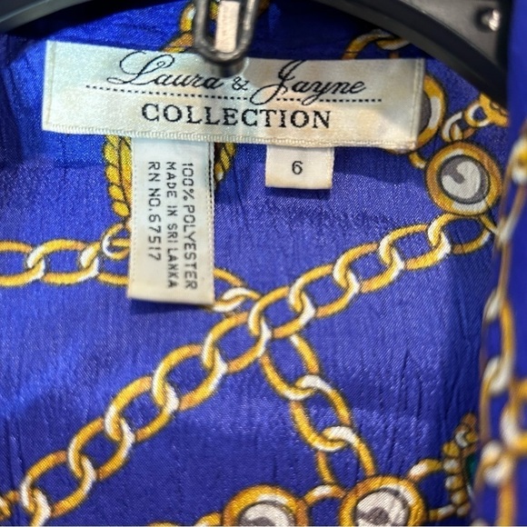 Laura Jayne Collection Polyester Vintage 80s Blouse Chains cache Jewels jacket 6 - Picture 3 of 5